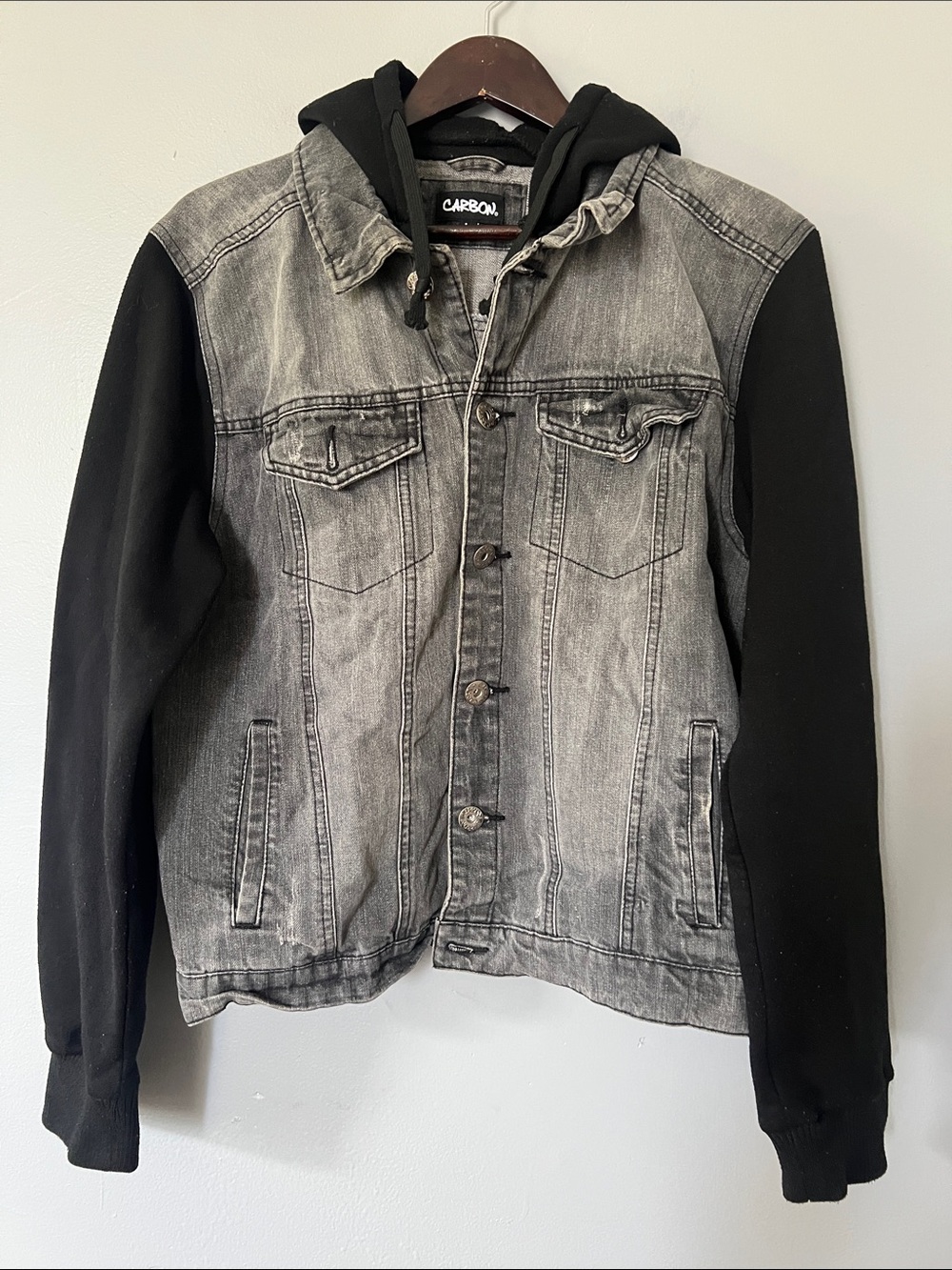Carbon Hooded Two-Tone Denim Jacket - Gray & Black